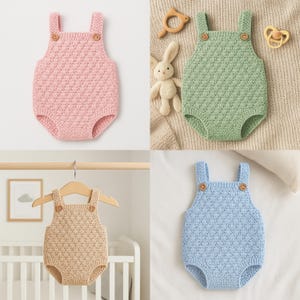 Patrón de pelele de bebé a crochet en PDF – Mono de bebé con punto de pompón para 0-3 meses – Patrón de conjunto para recién nacido fácil de seguir – Descarga instantánea