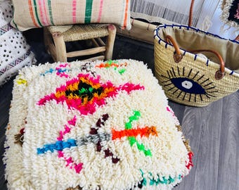 pouf da pavimento marocchino, pouf in lana fatto a mano, cuscino berbero, cuscino da pavimento boho, pouf kilim, ottoman, pouf quadrato, arredamento neutro per soggiorno