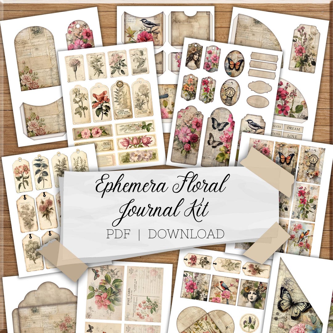 Ephemera Floral Journal Kit Printable PDF | Vintage Flower Junk Journal ...