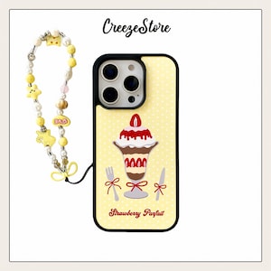 Coque iPhone crème glacée avec chaîne, coque de téléphone esthétique coquette, compatible avec iPhone, jolie coque tendance pour iPhone, cadeau personnalisé