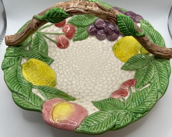 Vintage Fitz & Floyd Fruit Fair handled bowl basketweave