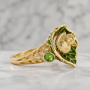 Handmade Vintage Cat Ring, Adjustable Gold Forest Ring, 316L Stainless Steel Cat Statement Ring, Nature Jewelry for Women