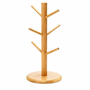 Bamboo Wood Coffee Mug Tree with 6 Hooks, Rustic Mug Holder Rack, Farmhouse Kitchen Coffee Station Decor, Housewarming Gift for Coffee Lover image 7