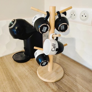 Bamboo Wood Coffee Mug Tree with 6 Hooks, Rustic Mug Holder Rack, Farmhouse Kitchen Coffee Station Decor, Housewarming Gift for Coffee Lover image 2
