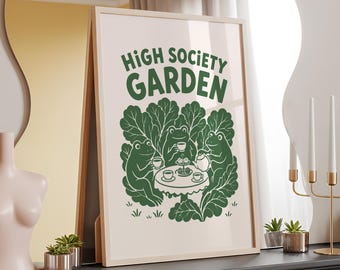 High Society Garden Frogs Print: Funny Gardening Poster (Digital Download)