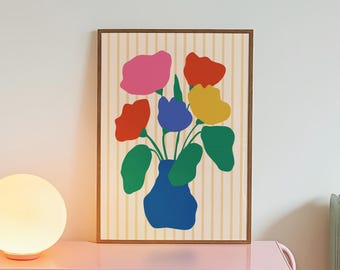 Bold Colorful Floral Vase Print: Flower Bouquet Dopamine Decor (Digital Download)