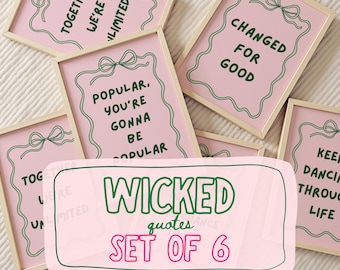 Pink Green Set of Six Prints: Defying Gravity Changed For Good Musical Broadway Poster Gallery Art Set (Digital Download)