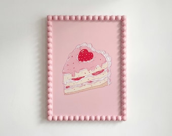 Strawberry Heart Cake Illustration Print: Kitchen Wall Art (Digital Download)