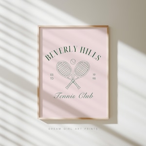 Beverly Hills Tennis Club Print | Pomysł na prezent tenisowy Stare pieniądze Estetyczny plakat Preppy Cute Girly Apartment Art | Pobieranie cyfrowe