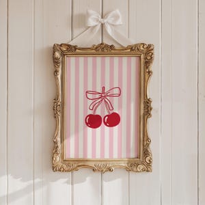 Coquette Cherries Art Print: Pink Coquette Aesthetics Retro Girly Poster Fruits Poster Preppy Girly Apartment Decor (Digital Download)