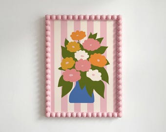 Flower Vase Print: Colorful Botanical Pink Striped Dopamine Decor (Digital Download)