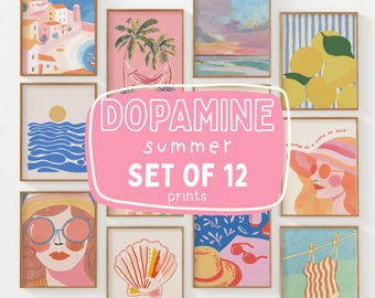 Beachy Gallery Wall: Eclectic Summer Coastal Set of 12 Prints Dopamine Decor (Digital Download)