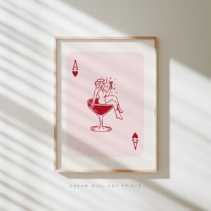 Trendy Ace of Hearts Wall Art | Cowgirl Martini Print Pink Ace Card Poster Girly Western Print Retro Bar Cart Poster | Digital Download