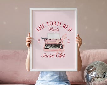 Poet's Social Club Typewriter Art Print: Tortured Department Literary Girl Cozy Reading Nook Music Lyric Poster (Digital Download)