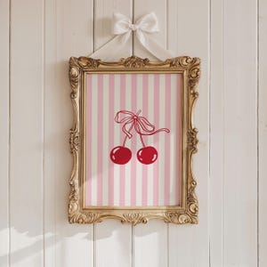 Coquette Cherries Art Print: Pink Coquette Aesthetics Retro Girly Poster Fruits Poster Preppy Girly Apartment Decor (Digital Download)