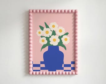 Daisies Flower Vase Print: Pink Blue Dopamine Decor Girl Apartment Art (Digital Download)