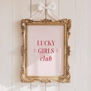 Lucky Girls Club Art Print | Trendy Bows Poster Coquette Cherries Lucky Girl Syndrome, Preppy Pink Poster Bar Cart Decor | Pobieranie cyfrowe