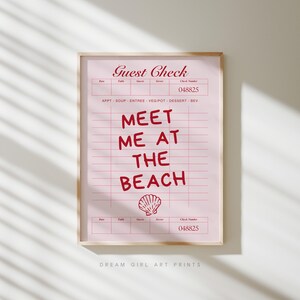 Guest Check Print | Pink Coastal Cowgirl Decor Coastal Granddaughter Preppy Coastal Art Trendy Girly Apartment Art | Digital Download