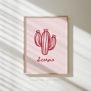 Skorpion Sternzeichen Poster | Kaktus Poster Retro Cowgirl Druck Sonnenschild Poster süsses Girly Wohnung Kunst | Digitaler Download