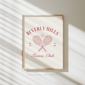 Beverly Hills Tennis Club Print | Pomysł na prezent tenisowy Stare pieniądze Estetyczny plakat Preppy Cute Girly Apartment Art | Pobieranie cyfrowe