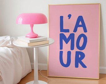 L'Amour Print: Girly Minimalistic French Typography Trendy Girl Apartment Art (Digital Download)
