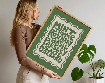 Lámina decorativa de hierbas: Póster de jardinería con tipografía original y diseño de chica de jardín (Descarga digital)