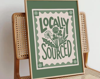 Póster de jardinería con productos locales: tipografía original en verde y rosa (descarga digital)
