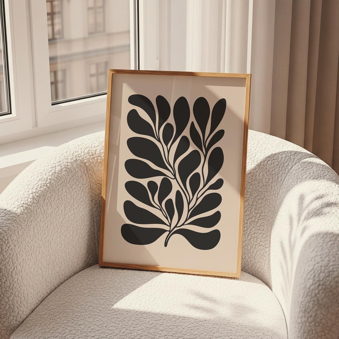 Abstract Botanical Art Print: Neutral Mid Century Modern Floral Wall ...