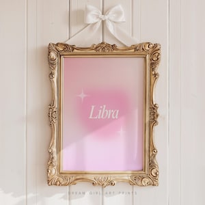 LIBRA Zodiac Heart Aura Poster | Sun Sign Poster Kolorowa Aura Cute Girly Apartment Art Kokietka Girly Y2K Aura Gradient | Pobieranie cyfrowe