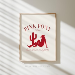 Roze poster ponyclub | Kiss More Cowgirls poster sapphic Art vintage cowgirl kunst print WLW poster girly westerse print | Digitale download