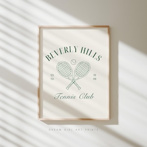 Beverly Hills Tennis Club Print | Pomysł na prezent tenisowy Stare pieniądze Estetyczny plakat Preppy Cute Girly Apartment Art | Pobieranie cyfrowe