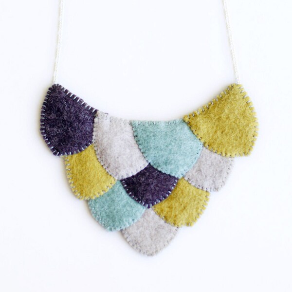 Reserved for Sylwia - Scale Necklace in Eggplant, Mint, Heather, and Dijon