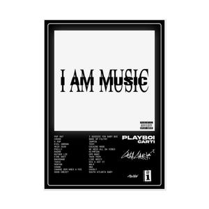 Affiche de liste de chansons I AM MUSIC, art mural album Playboi Carti, décoration d'étiquette d'opium, esthétique Rage Trap, impression Alt Rap