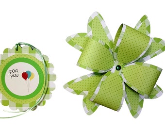 Green Plaid Bow, Gift Bow With Tag, Birthday Gift Bow And Tag, Tag and Bow