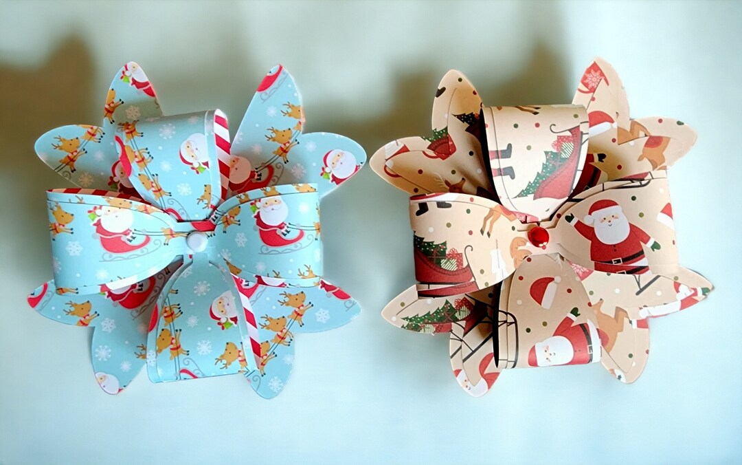Santa Gift Bows Set of 2 Christmas Gift Bows Holiday Gift Etsy