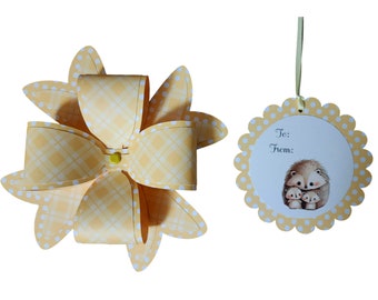 Baby Shower Bow, Gift Bow for Her, Yellow Gift Bow with Tag, Gift Bow and Tag