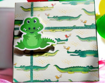 Jungle Gift Box, Birthday Gift Box, Gift Box With Lid, Alligator Gift Box, 6 x 6 x 3 Gift Box