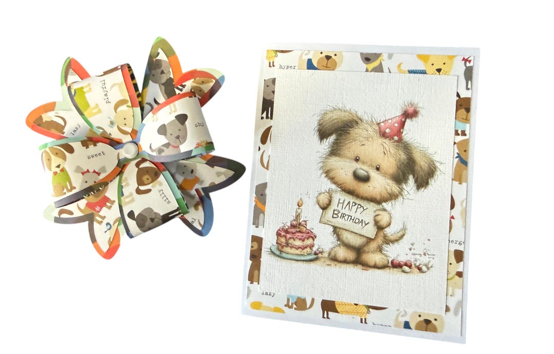 Puppy Birthday Card and Handmade Bow Set – Dog Lover Greeting Card - Etsy