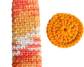 Hand Crocheted Cotton Dish Cloth with Nylon Scrubby Set