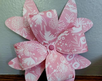 Any occasion bow, Pink bow with flowers, Paper gift bow, Decorative present bow, Baby Shower Bow, Birthday Bow