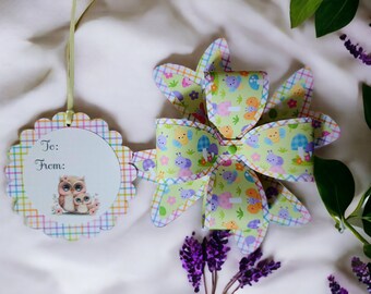 Gift Bow and Tag, Baby Shower Gift Bow And Tag, Garden Animal Gift Bow and Tag, Any Occasion Gift Bow