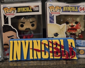 Invincible Logo with Blood Spatter design - Free standing | Shelf| Wall Piece |