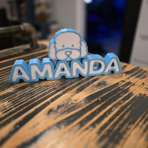 Personalized Name Plate, Multicolor 3D Name Sign,  Gift, Desk Name Sign, Desk Name Plate, 3d Name, Dog lover, Poodle, Custom Nameplate.