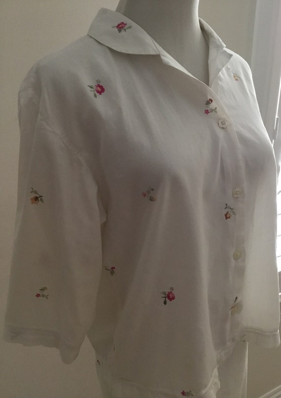 Vintage cotton lawn pajama set with embroidered f… - image 3