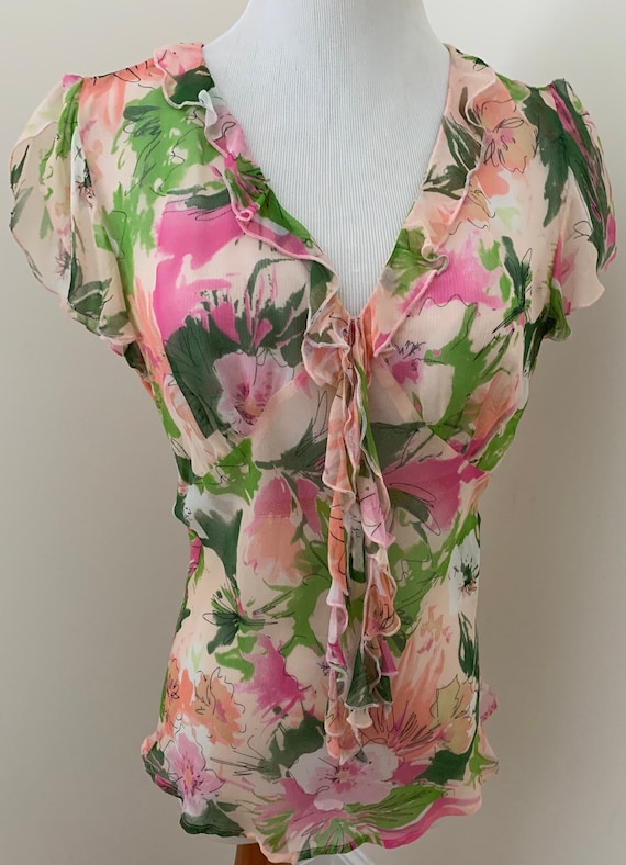 Vintage 100% Silk top camisole blouse sheer floral