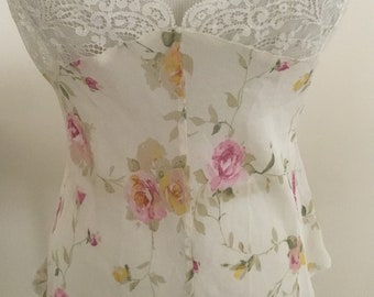 Gorgeous silk teddy romper lace floral sheer Vintage medium