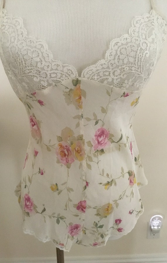 Gorgeous silk teddy romper lace floral sheer Vinta