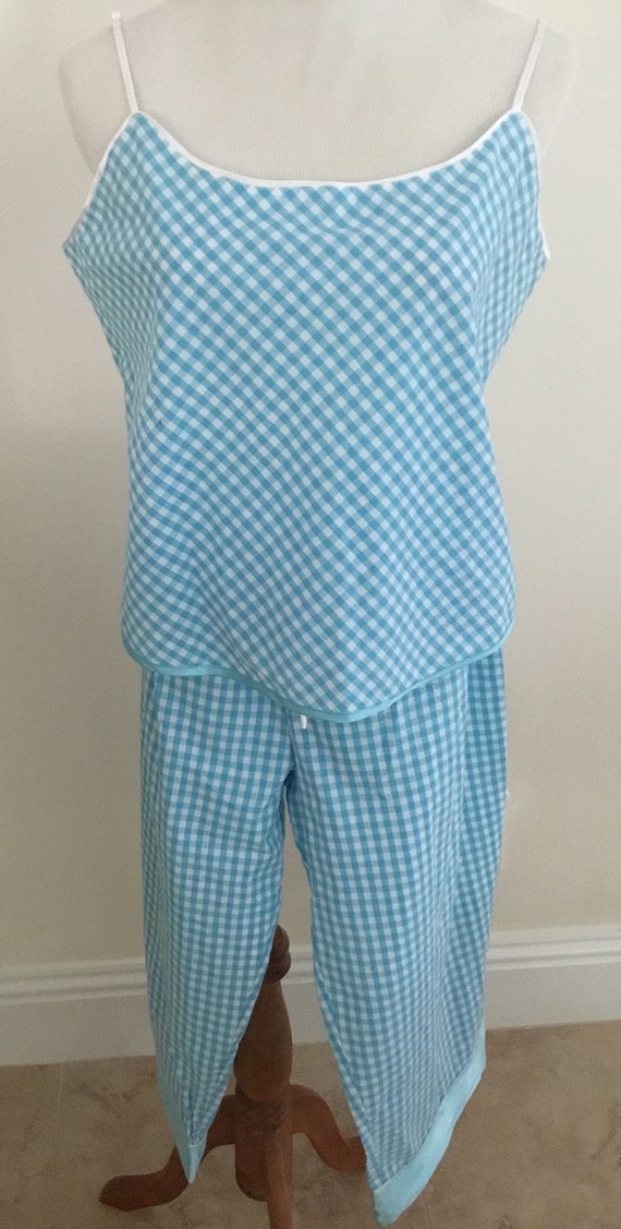 Vintage blue gingham check pajama set baby doll to