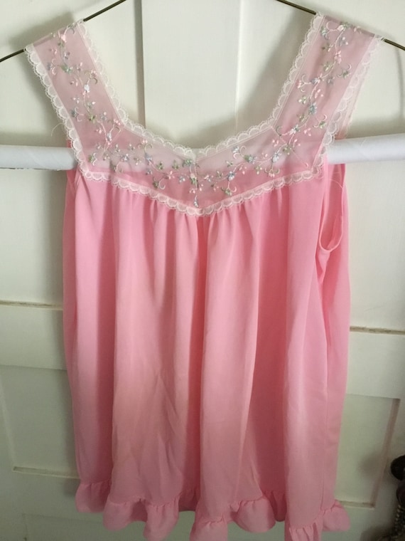 Vintage Pink Katz Nylon Baby Doll Top and Bottoms