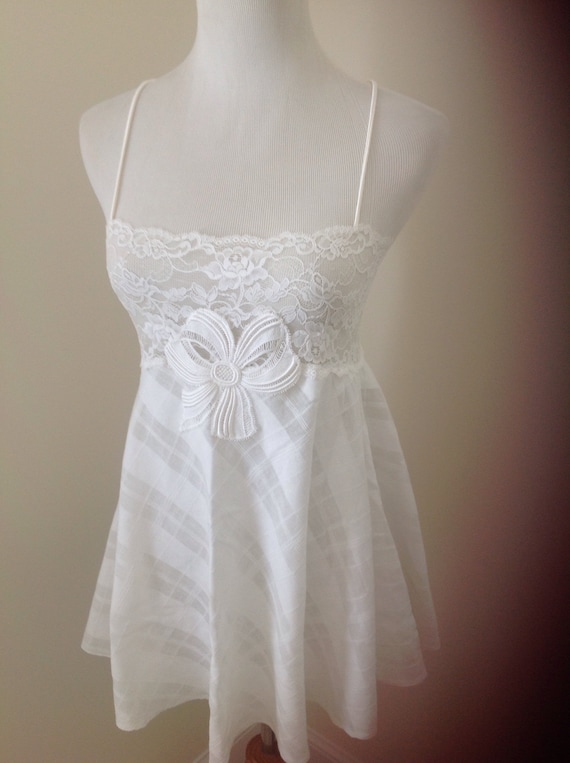 Off White Cotton Chemise Lace Bodice Top or Night 